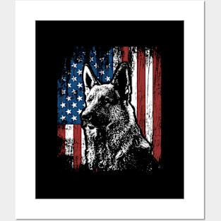 Ger Shepherd 4Th Of July American Flag Posters and Art